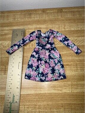 Barbie Doll Floral Long Sleeve Dress in Purple and Blue, Size Small, Very Good
